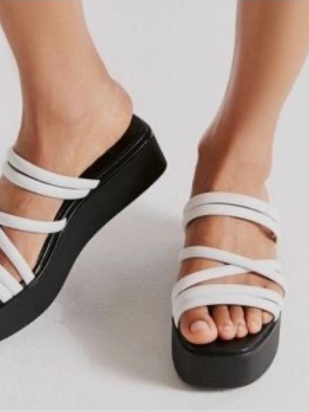 Vagabond Black Platform Slide Sandals with White Straps
